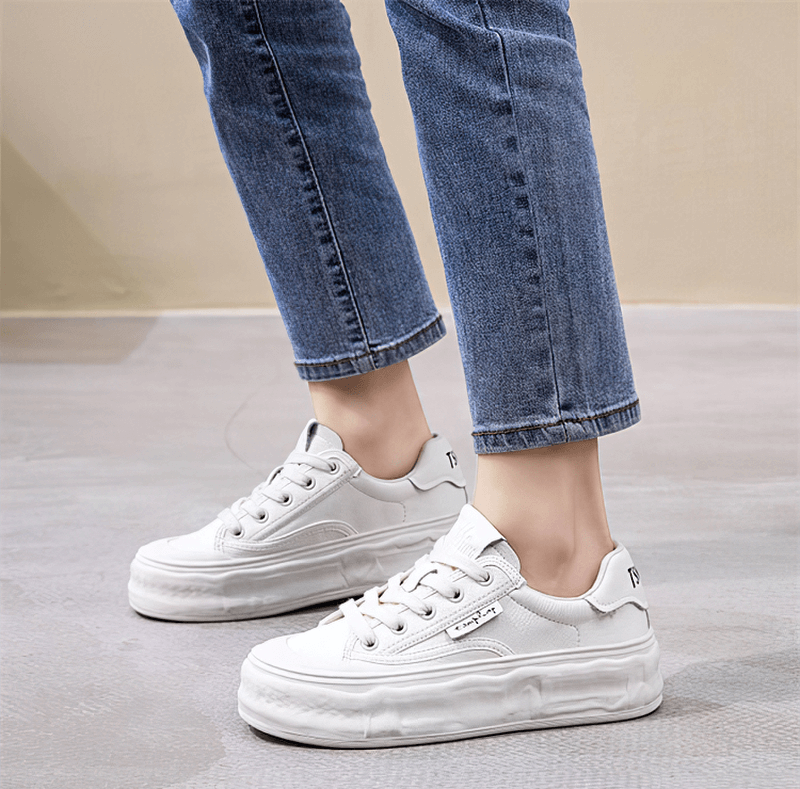 Women's round toe lace-up sneakers with thick sole for comfort and style in white; perfect for sport and fashion - SF0972.